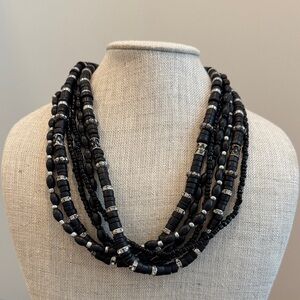 Chico's Elegant Black and Silver Beaded Necklace